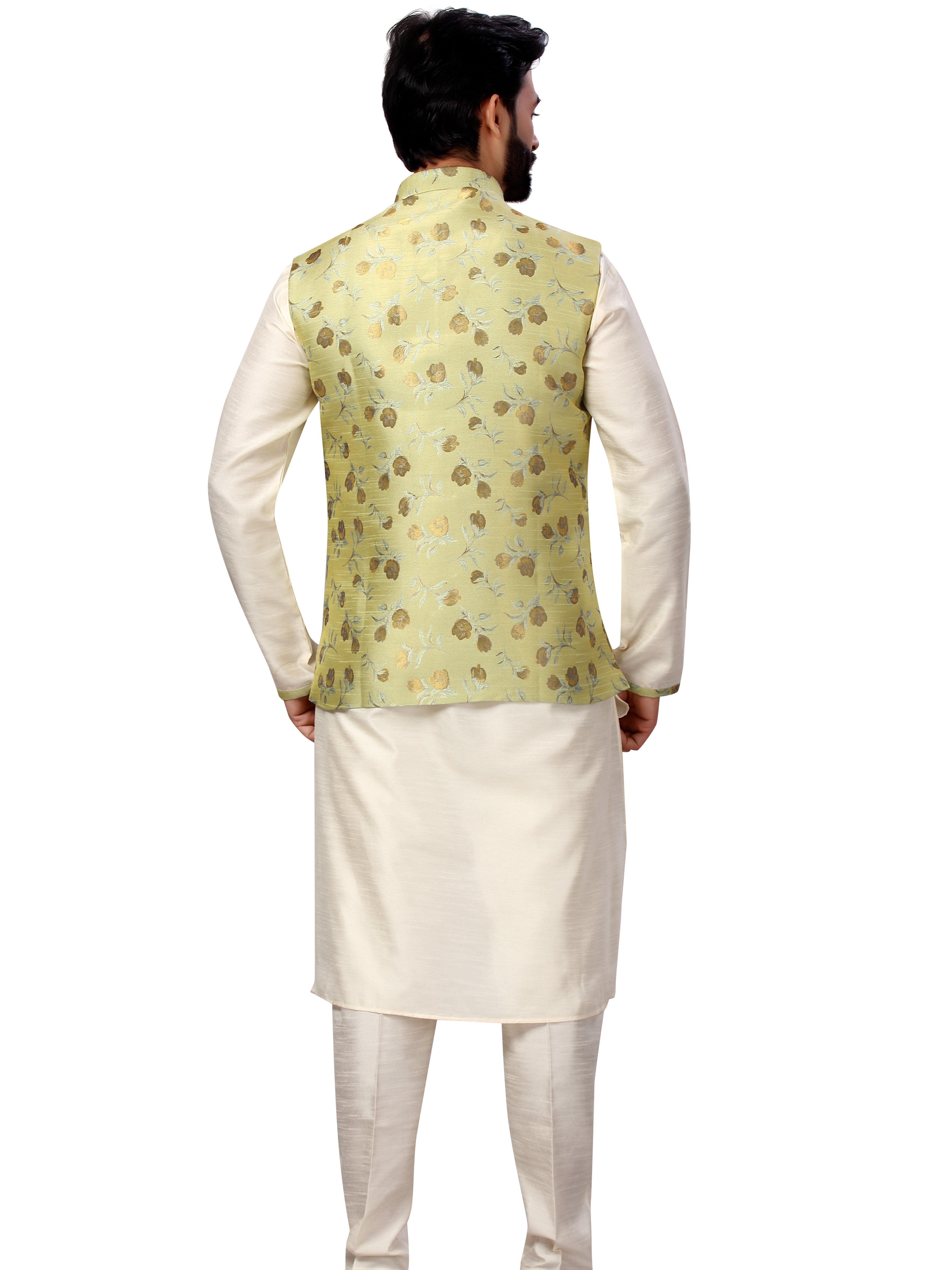 Silk Kurta Payjama With Brocade Jacket - Roop Darshan