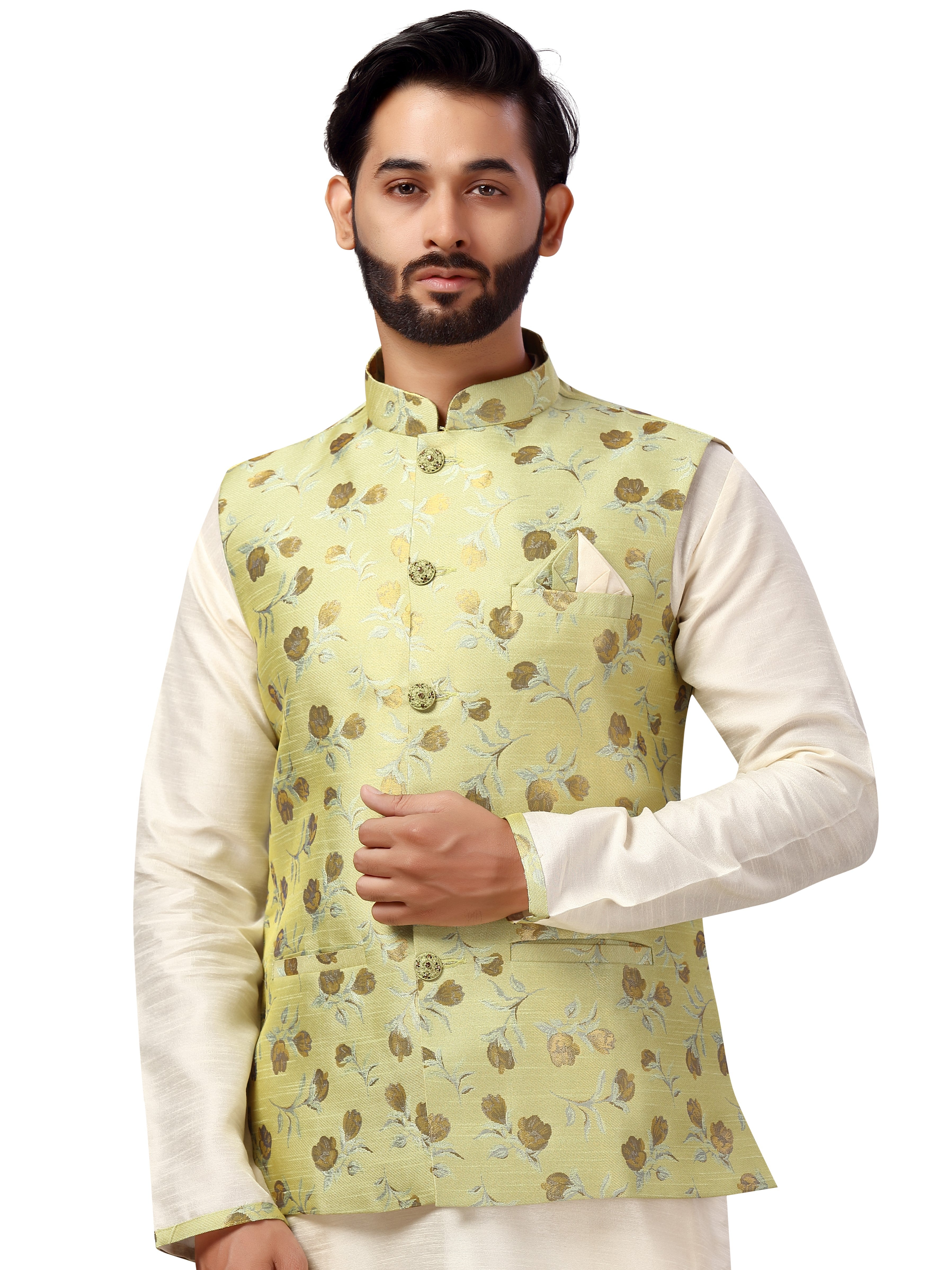 Silk Kurta Payjama With Brocade Jacket - Roop Darshan