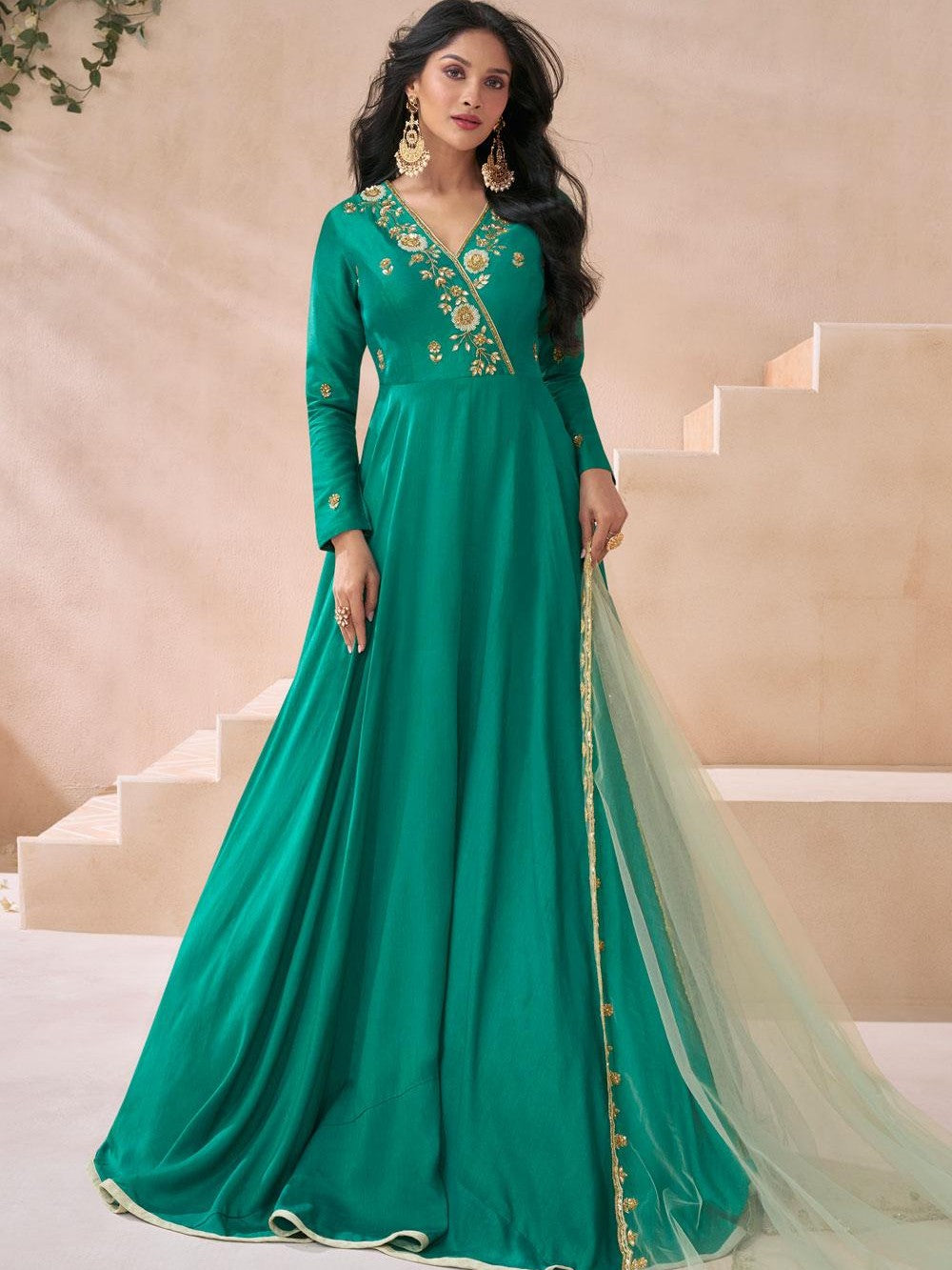 Neema Long Gown With Dupatta