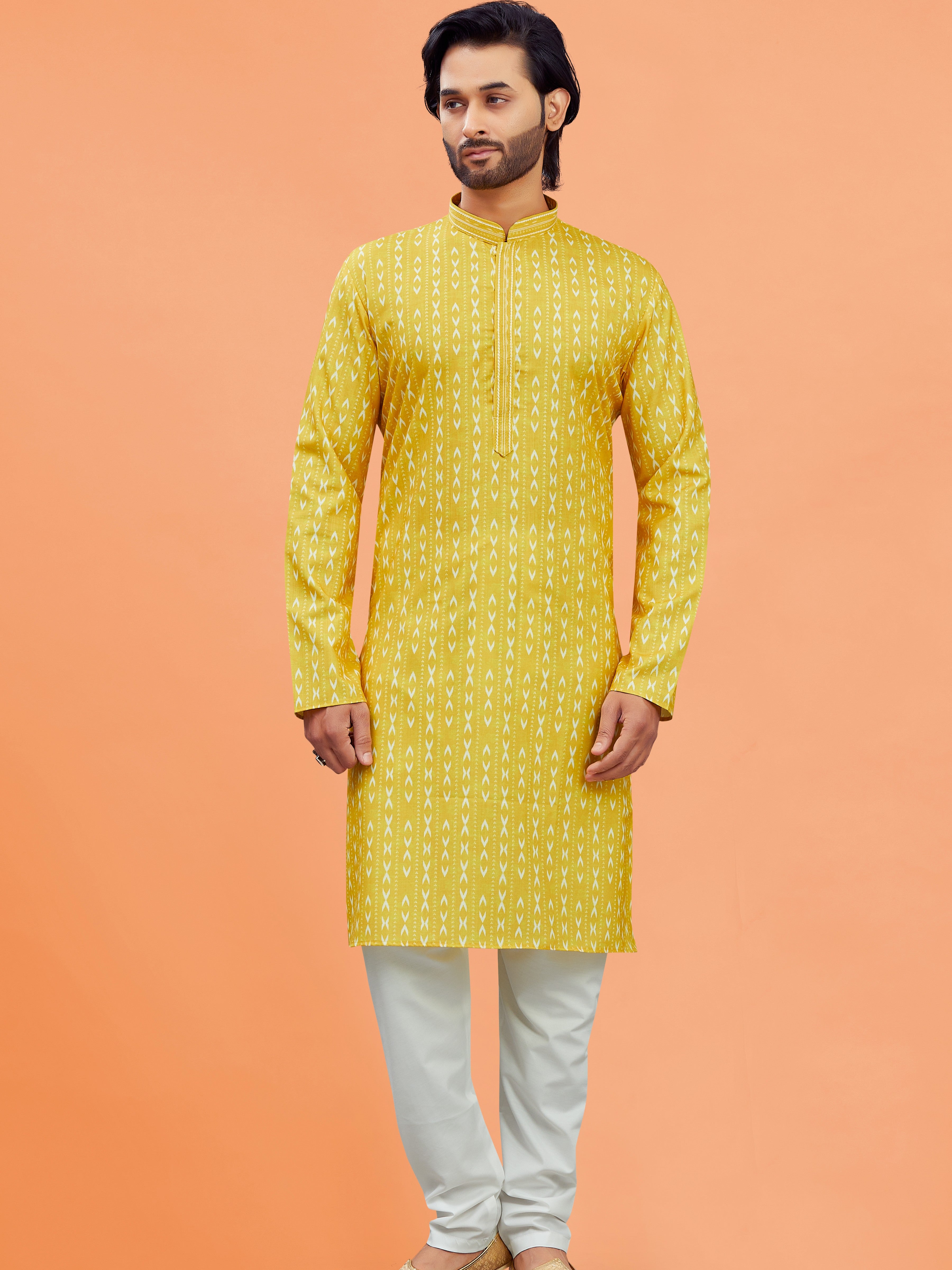 Mens Silk Printed Kurta Set - Roop Darshan