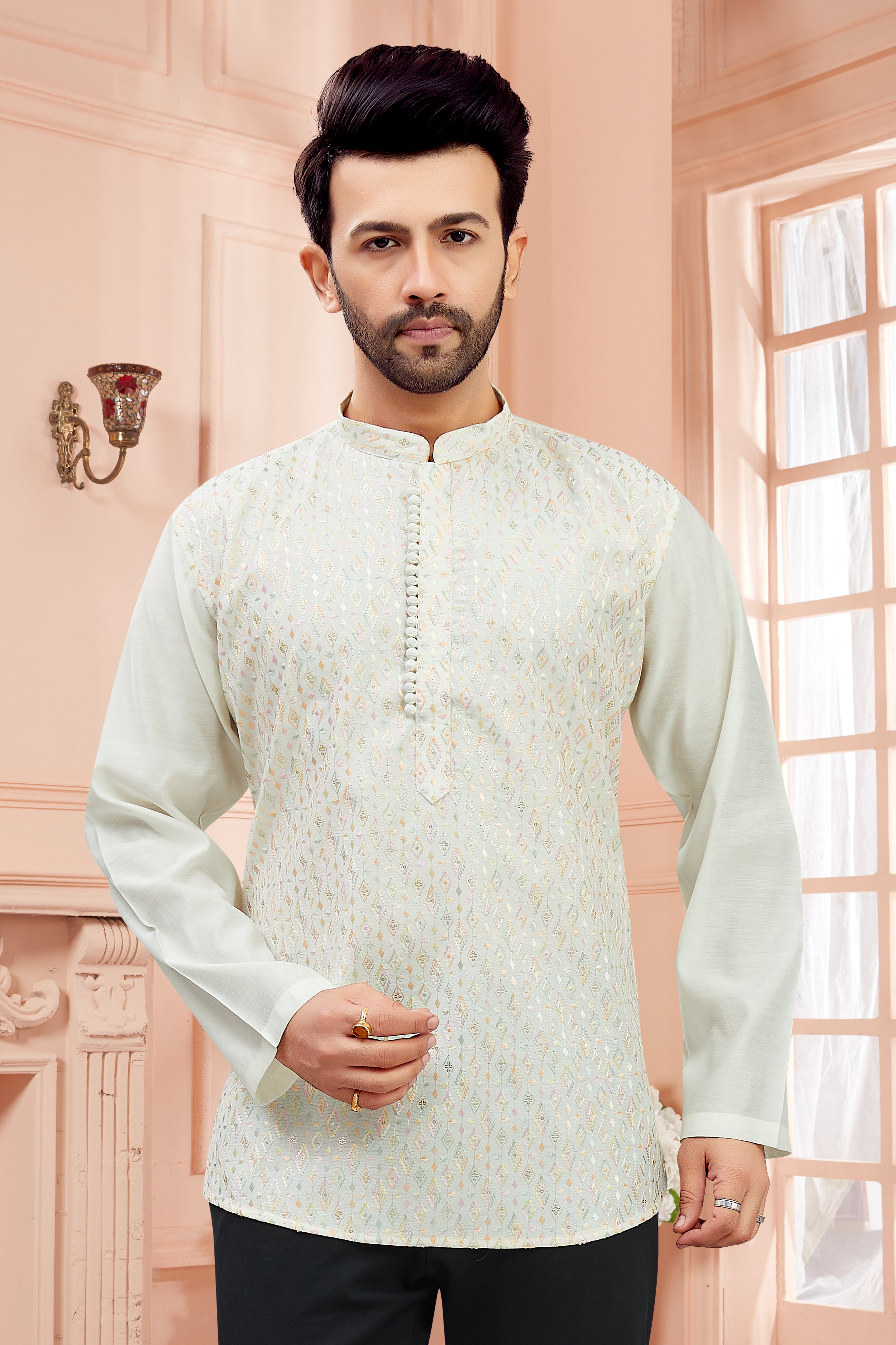 Mens Embroidered Kurta - Roop Darshan