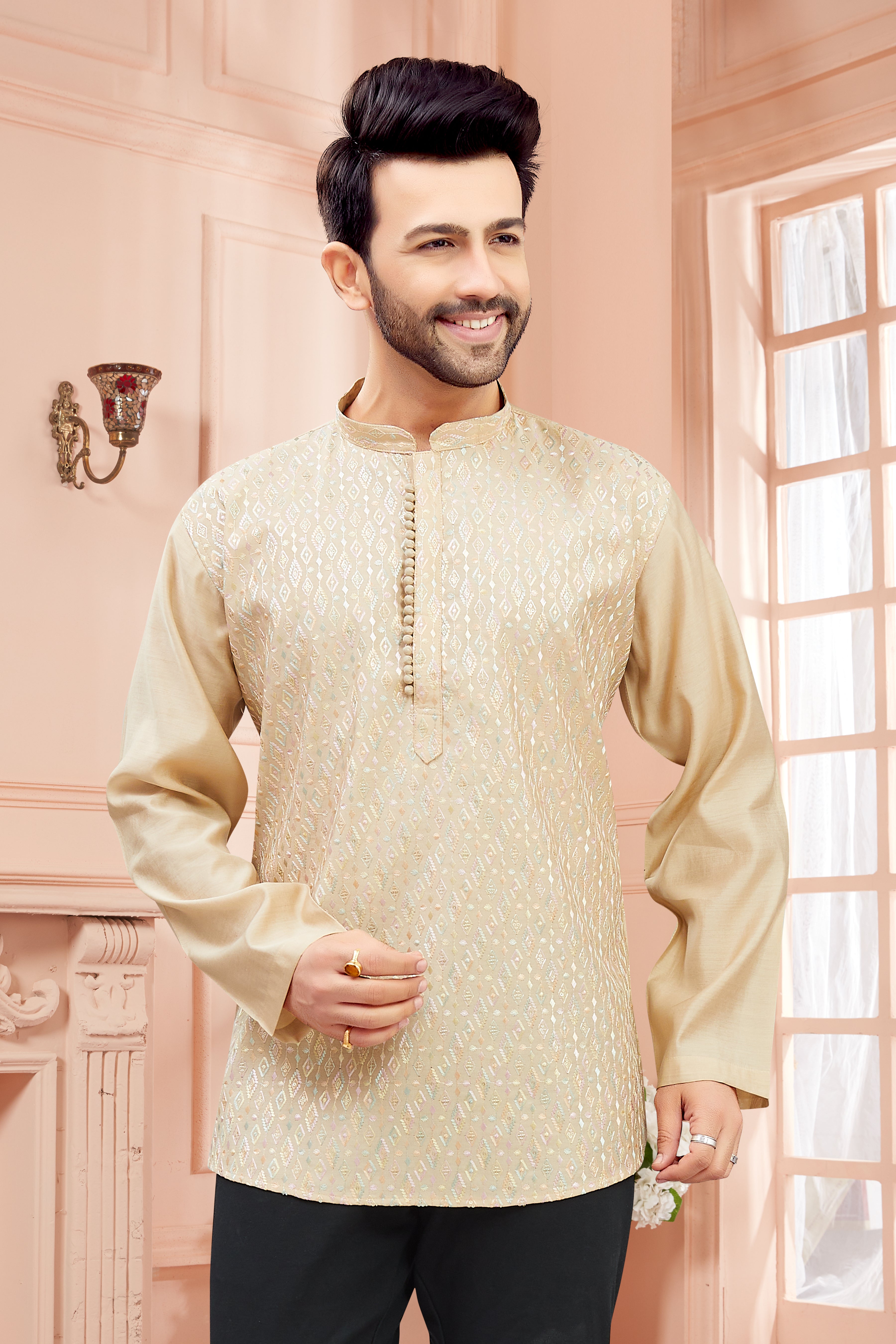 Mens Embroidered Kurta - Roop Darshan