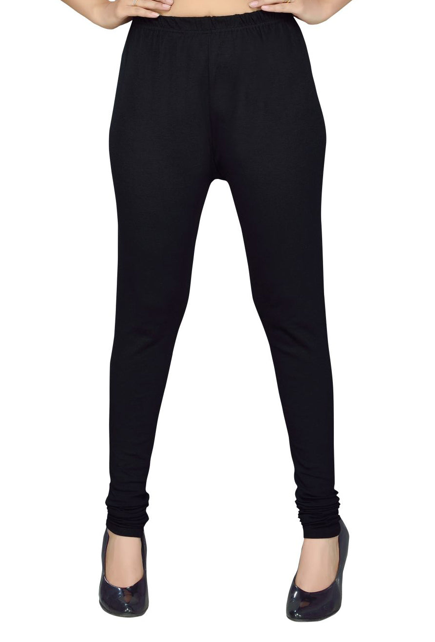 Black Plain Cotton Lycra Leggings - Roop Darshan