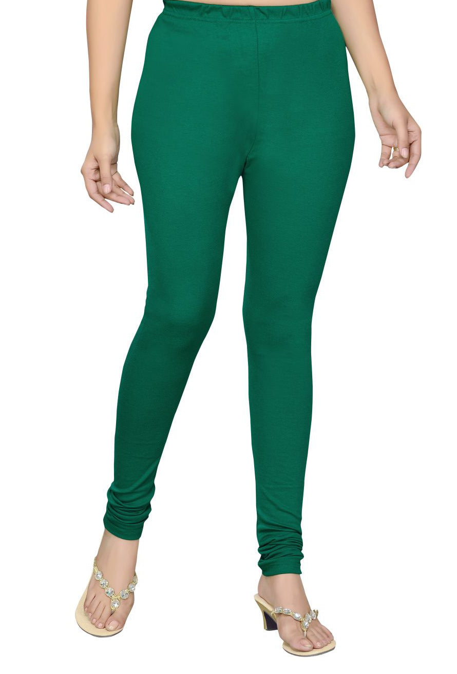 Green Plain Cotton Lycra Leggings - Roop Darshan