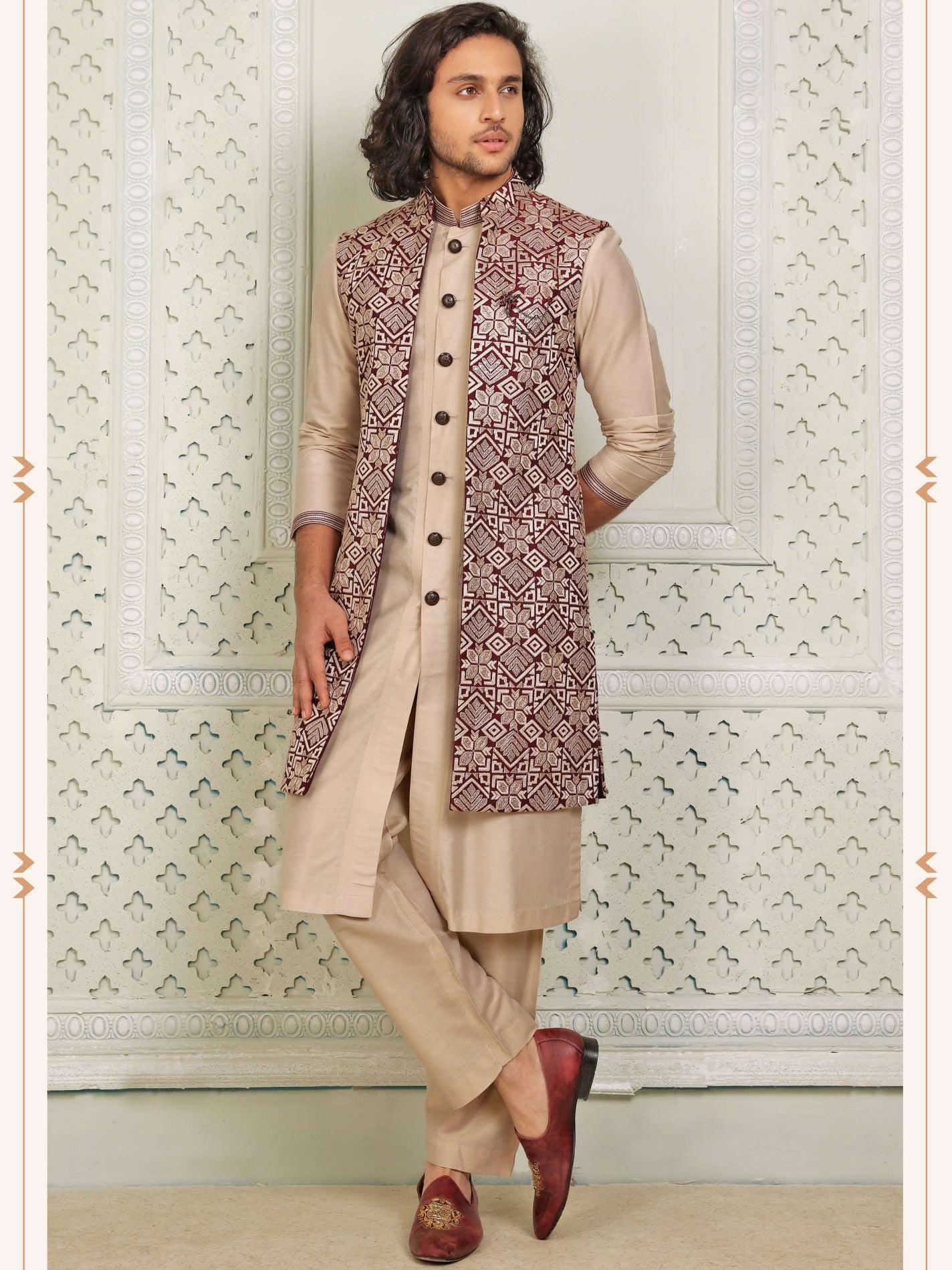 Kurta Payjama With Jacket - Roop Darshan