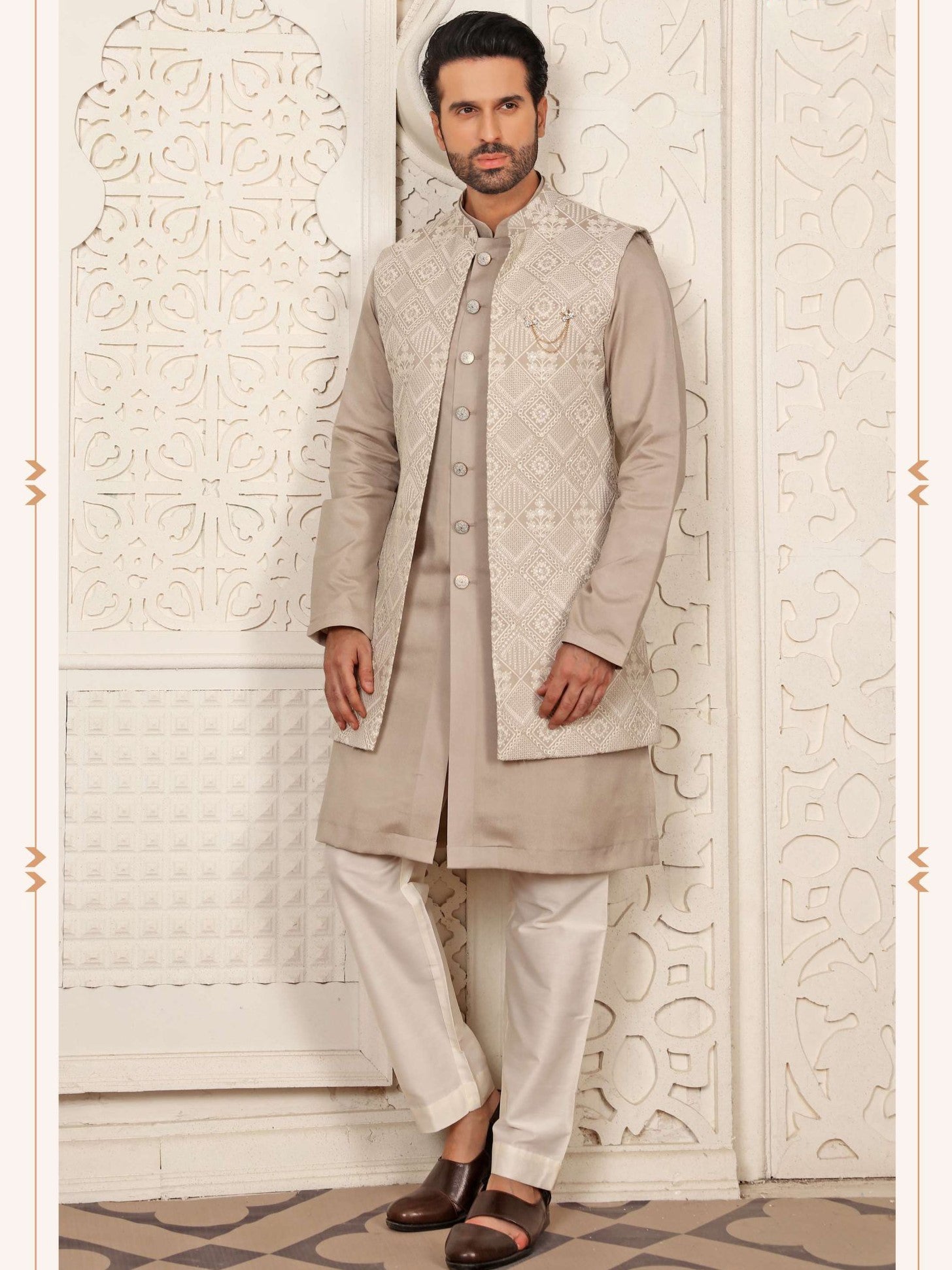 Kurta Payjama With Jacket - Roop Darshan