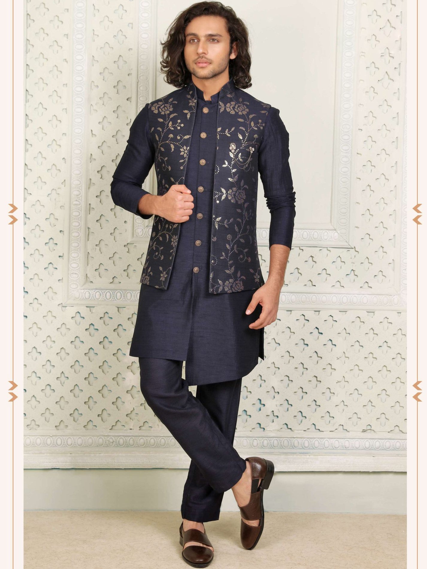 Kurta Payjama With Jacket - Roop Darshan
