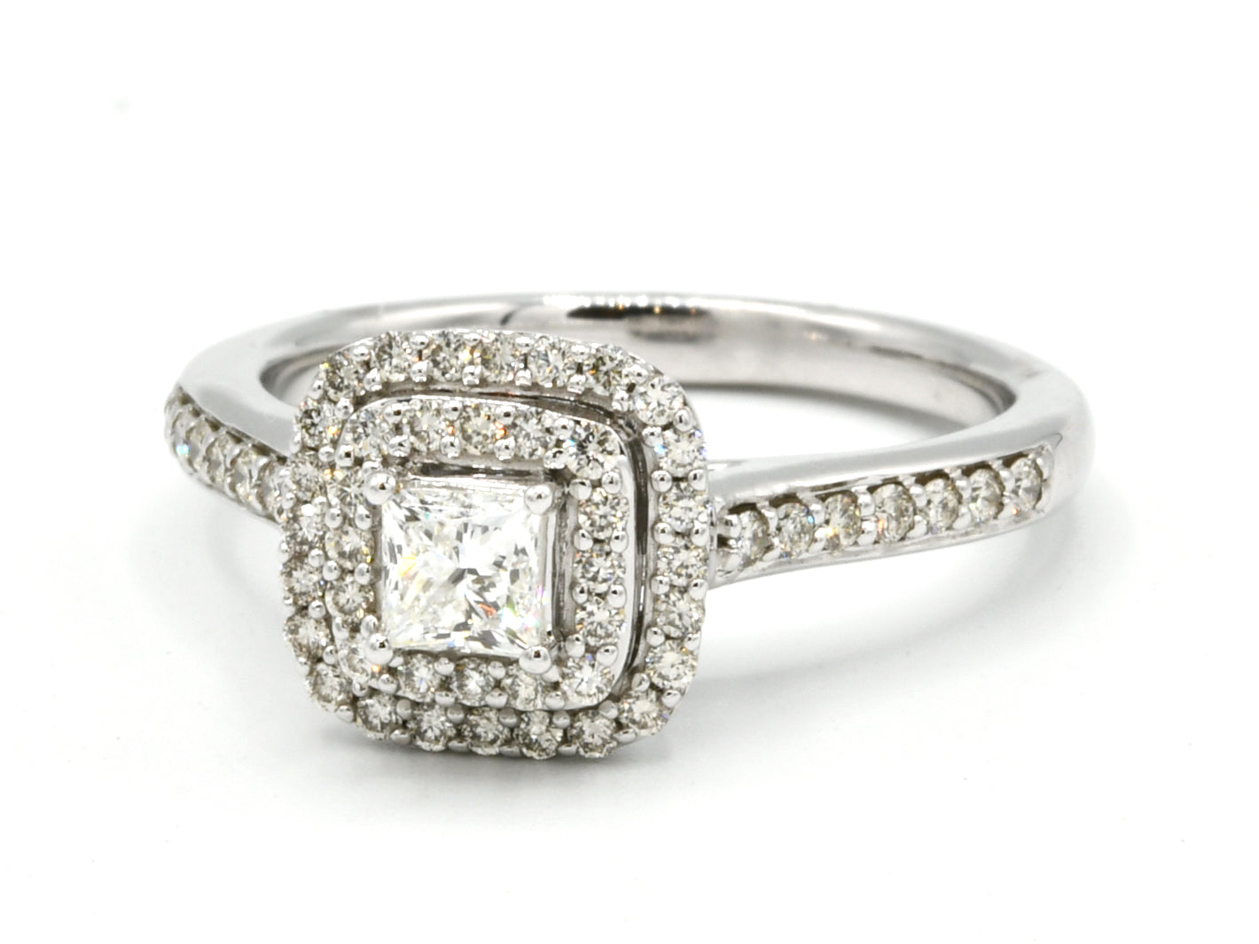 18ct White Gold 0.73ct Halo Diamond Ring - Roop Darshan