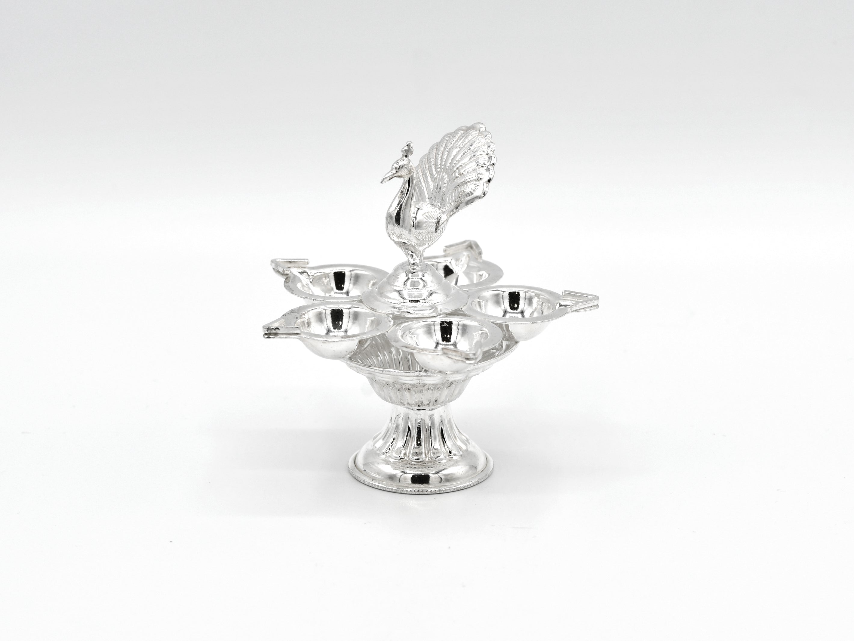 Silver Peacock Diya - Roop Darshan