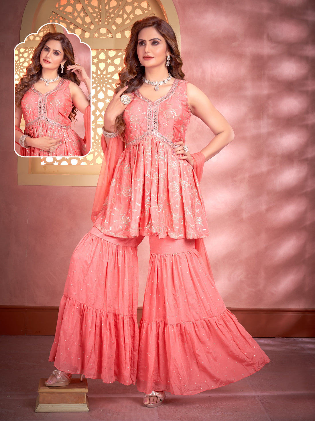 Anjali Paplum Top Sharara Suit - Roop Darshan