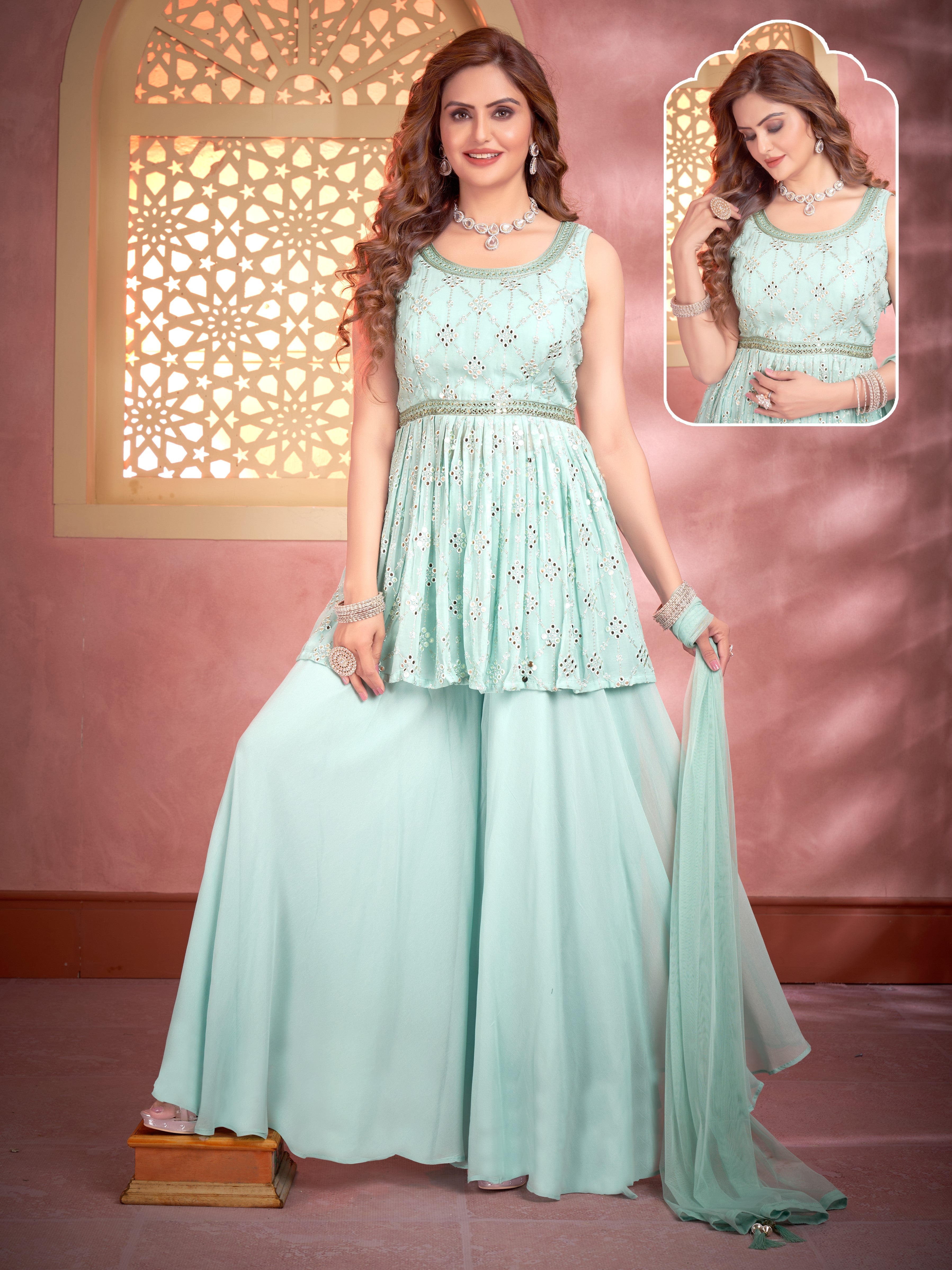 Anjana Paplum Top Palazzo Suit - Roop Darshan