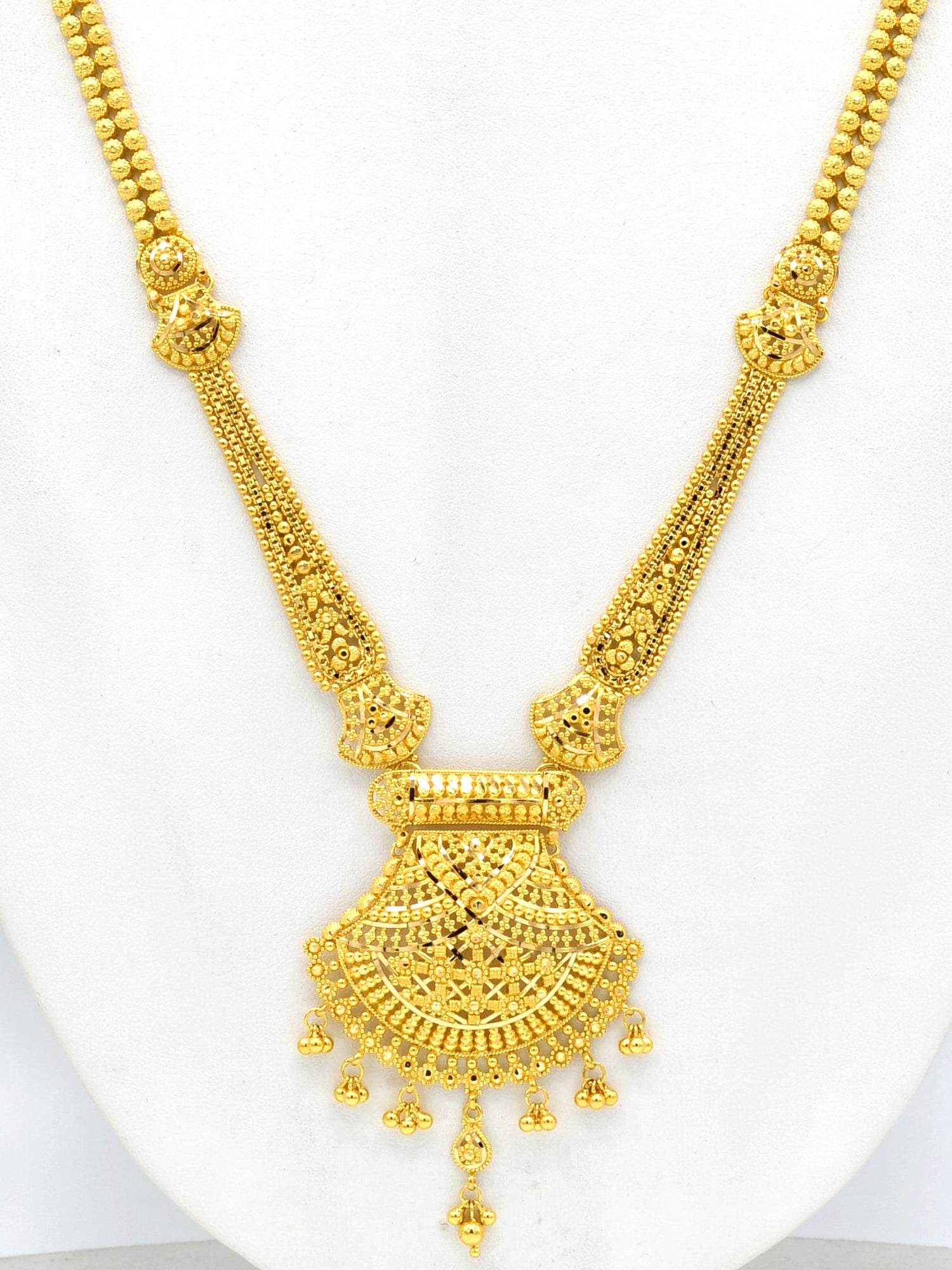 22ct Gold Filigree Long Necklace Set - Roop Darshan