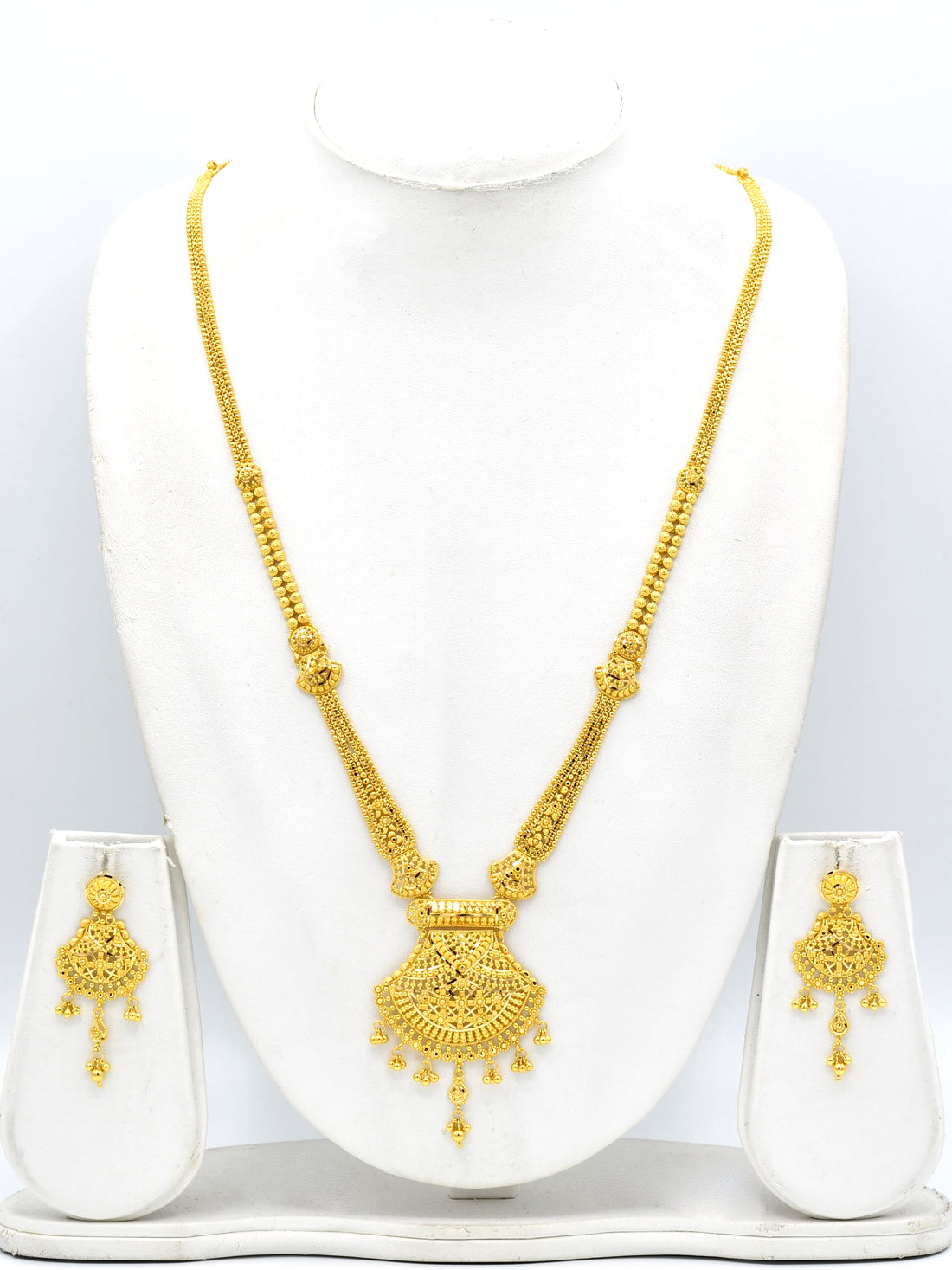 22ct Gold Filigree Long Necklace Set - Roop Darshan
