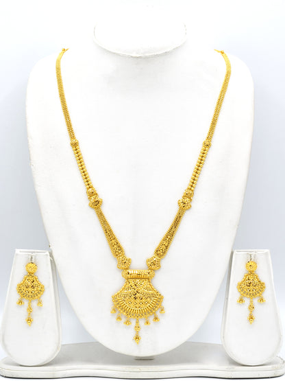 22ct Gold Filigree Long Necklace Set - Roop Darshan