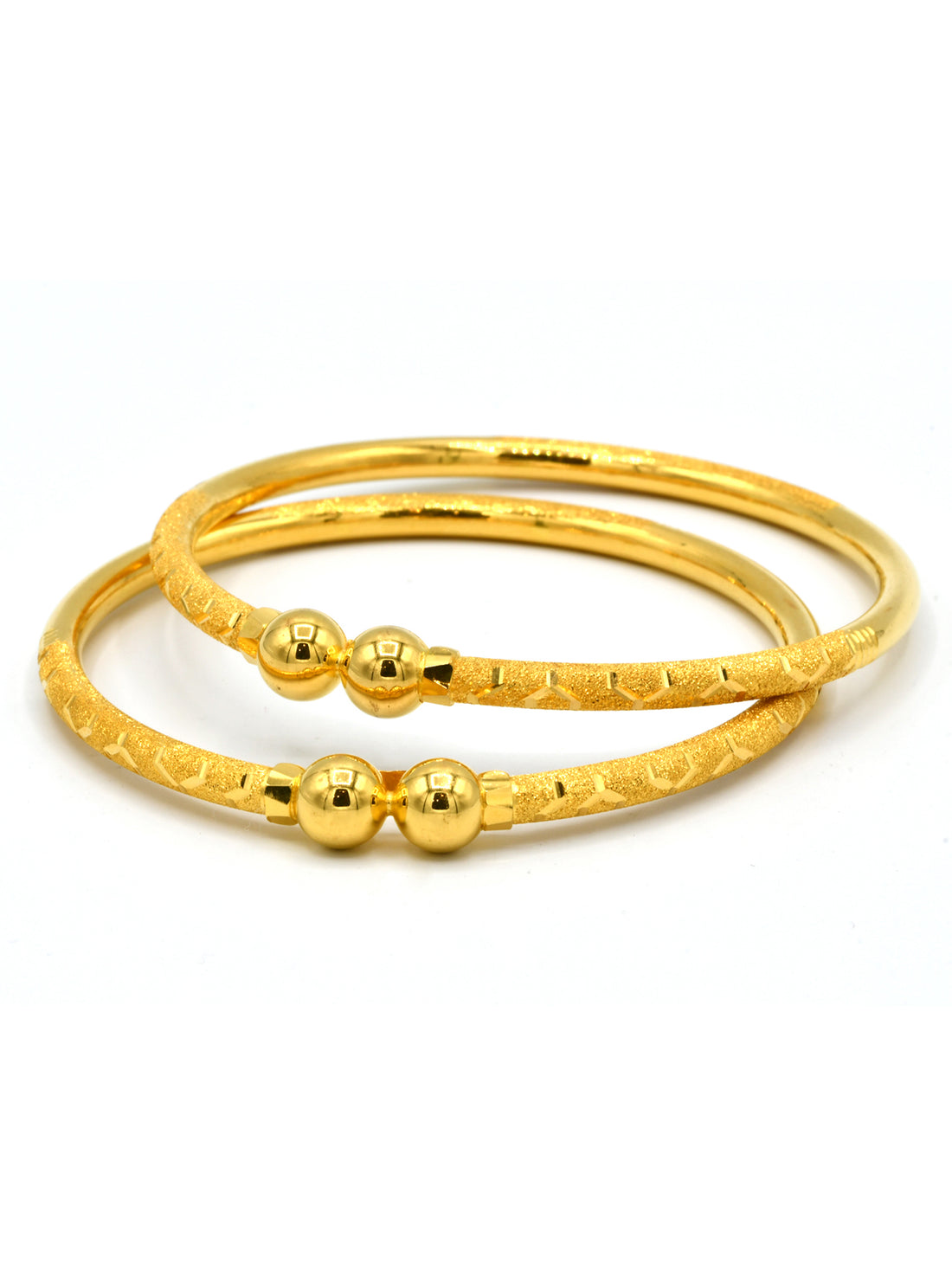 22ct Gold Sand Blast Design 2 Piece Bangles - 2.8 - Roop Darshan