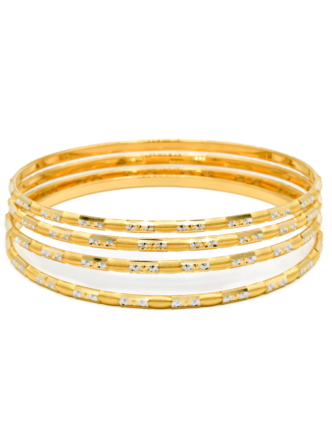 22ct Gold Two Tone Set of 4 Solid Bangles - Roop Darshan