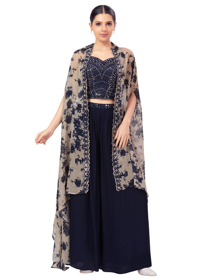 Charu Palazzo Suit With Cape - Roop Darshan
