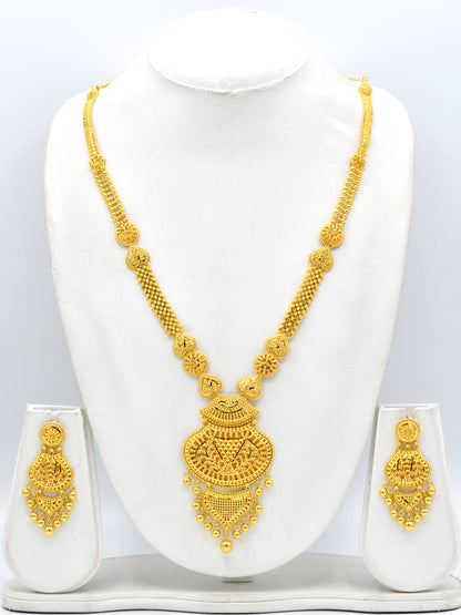 22ct Gold Filigree Long Necklace Set - Roop Darshan