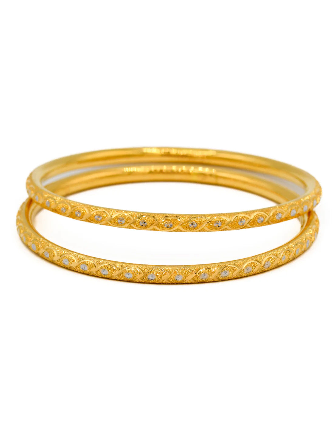 22ct Gold Two Tone Sand Blast Design Pair Bangle - Roop Darshan