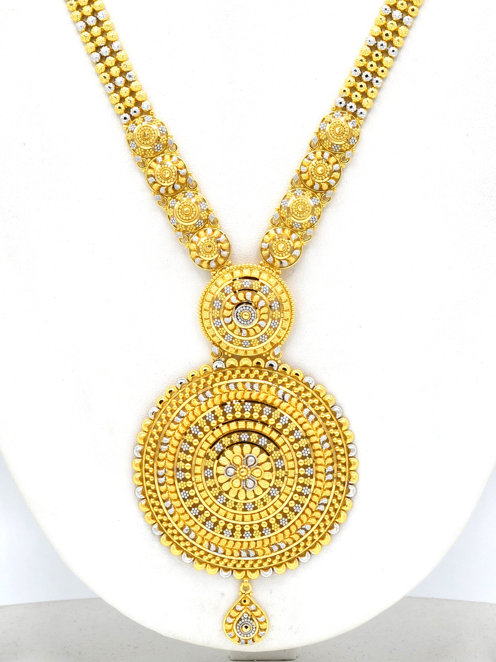 22ct Gold Filigree Two Tone Long Necklace Set - Roop Darshan