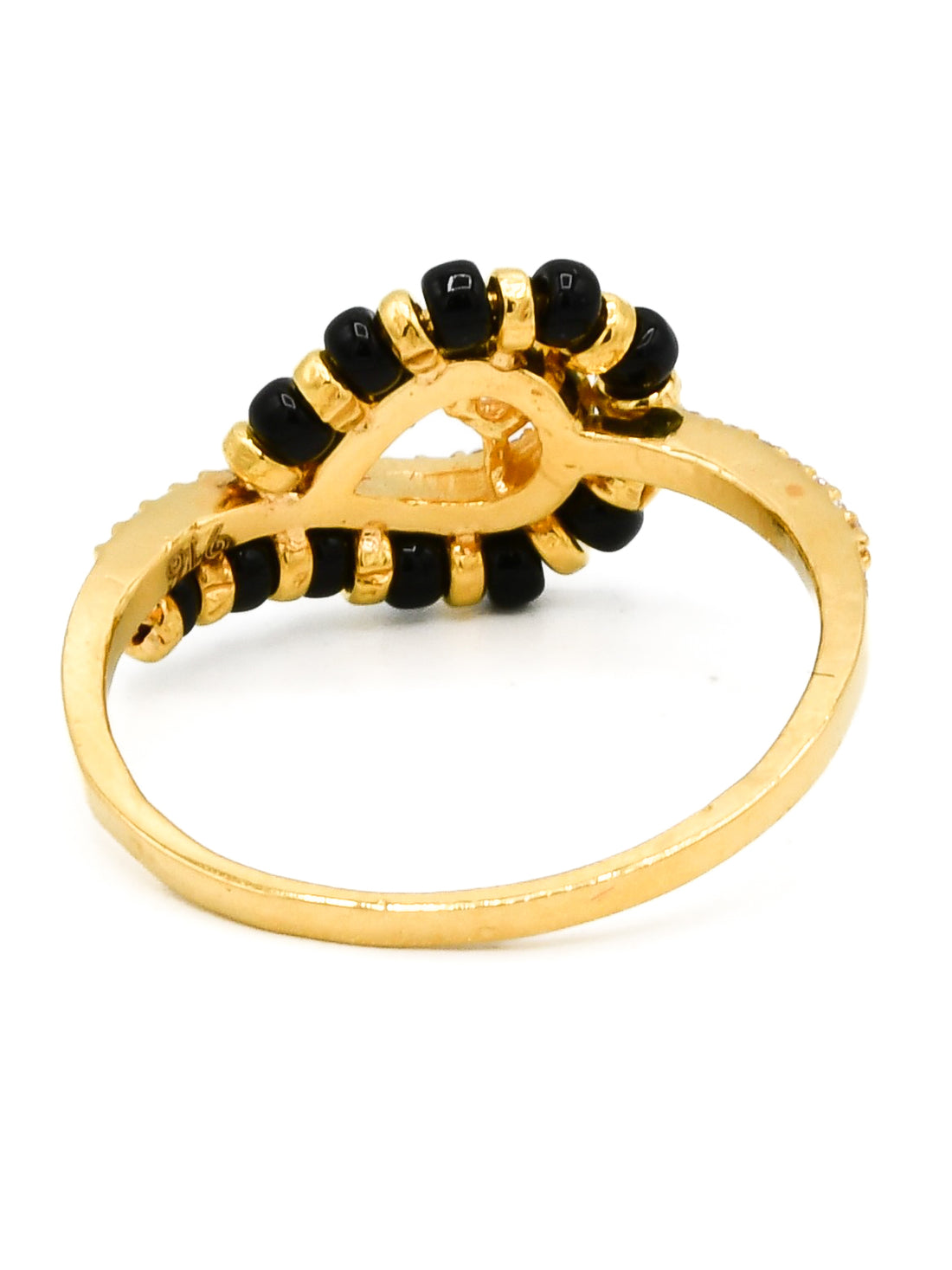 22ct Gold Black Beads CZ Ladies Ring - Roop Darshan
