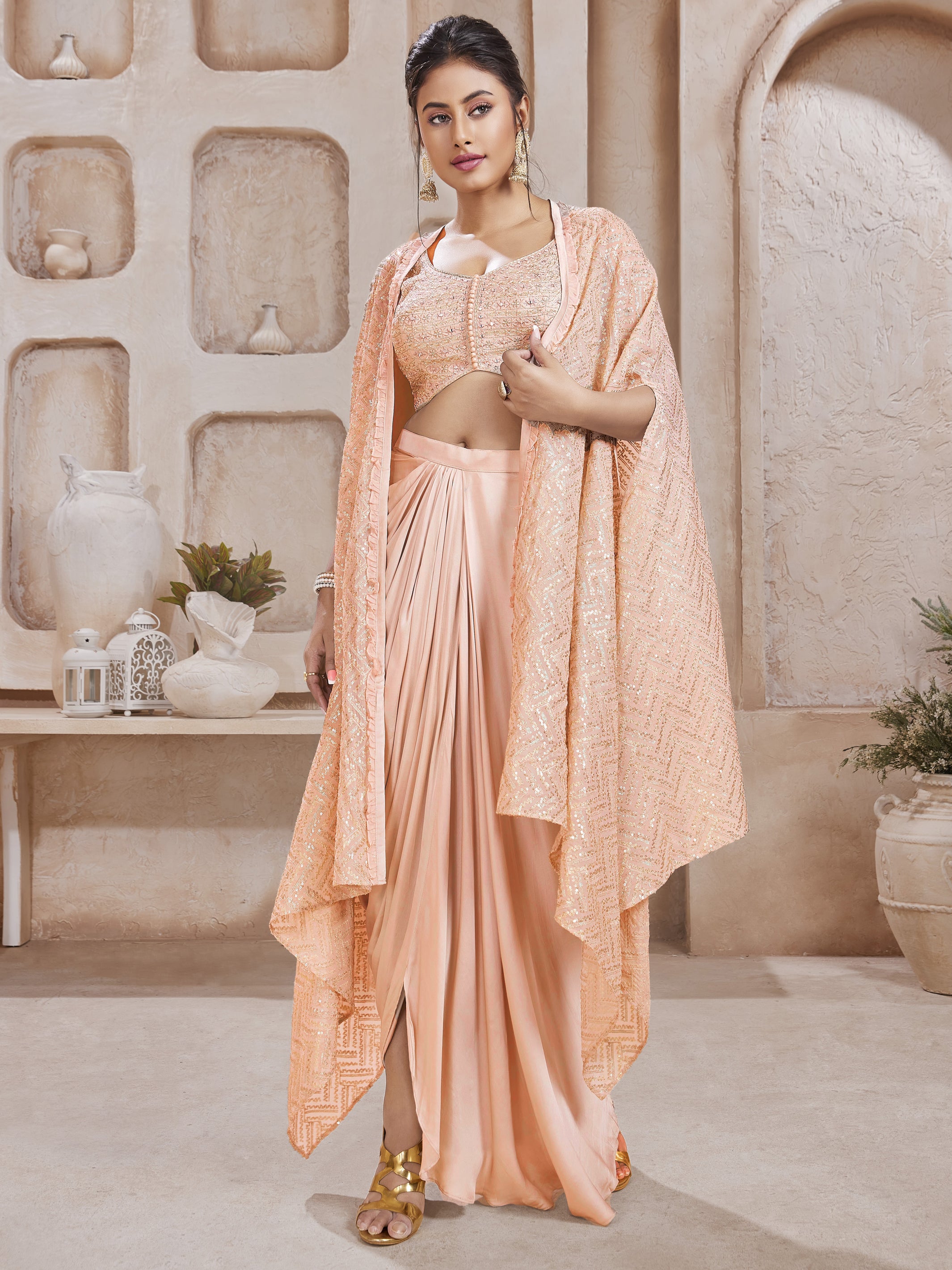 Amisha Crop Top Dhoti Suit With Cape - Roop Darshan
