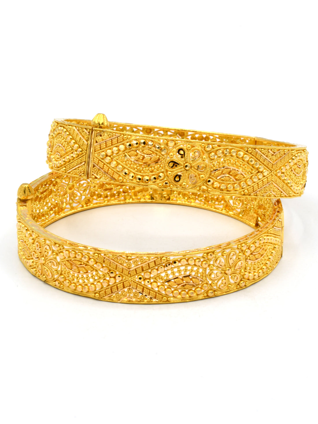 22ct Gold Filigree Patta Pair Screw Bangle - Roop Darshan