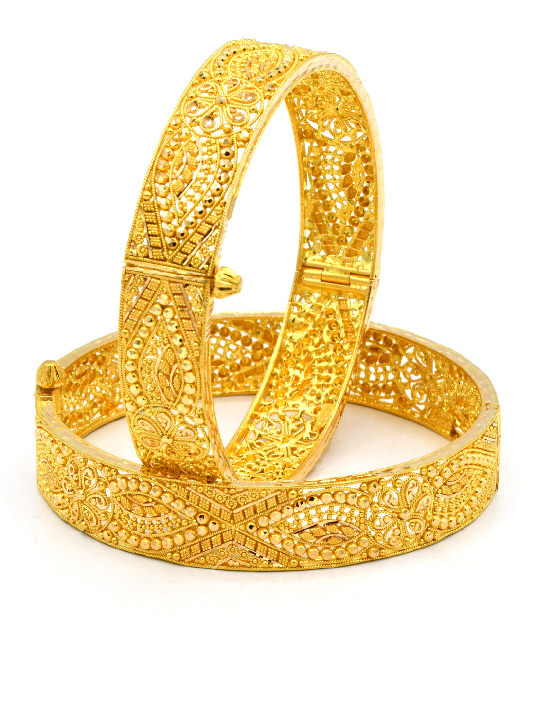 22ct Gold Filigree Patta Pair Screw Bangle - Roop Darshan