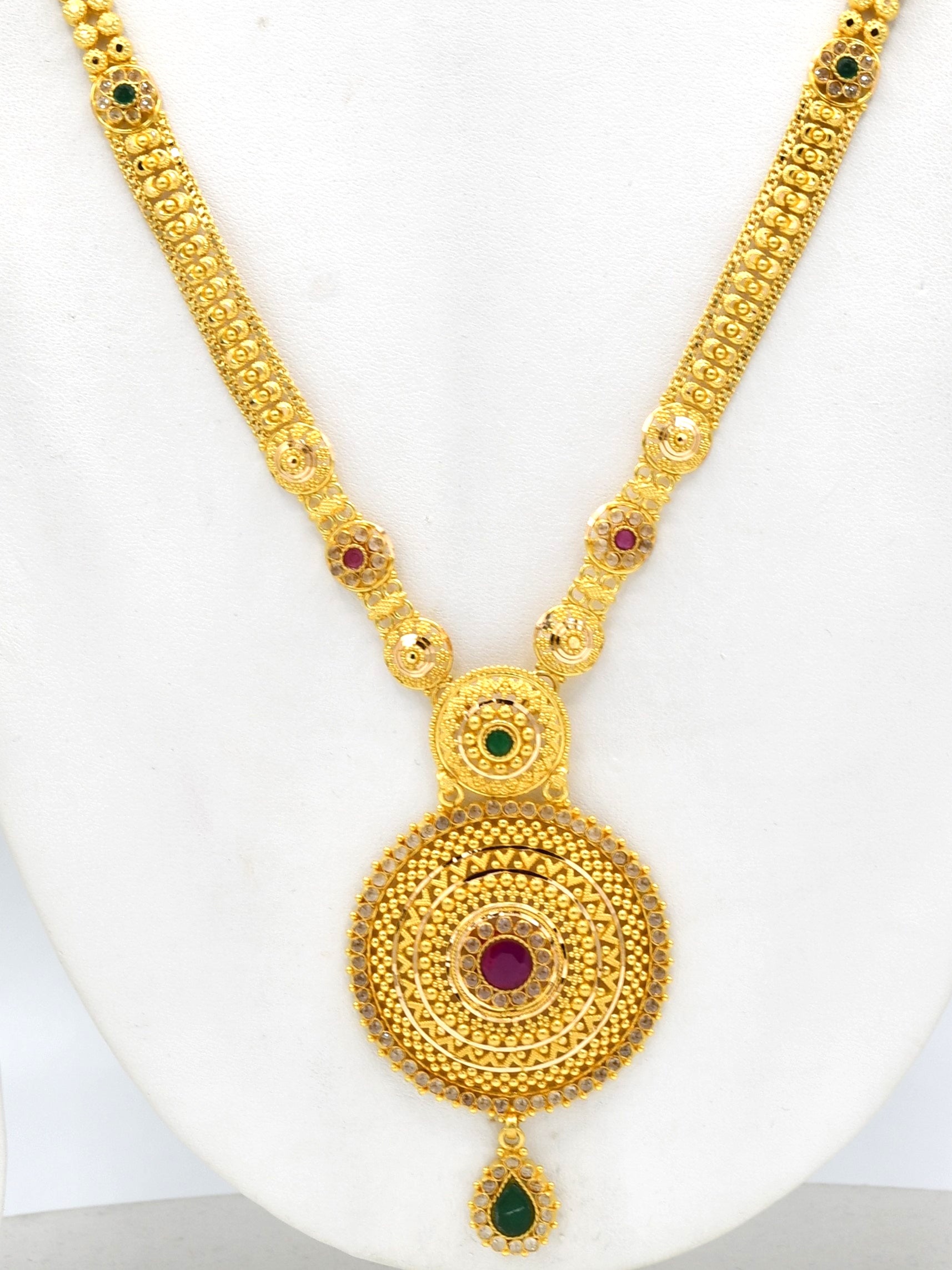 22ct Gold Multi CZ Long Necklace Set - Roop Darshan