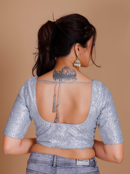 Net Embroidered Stone Work Blouse - Roop Darshan