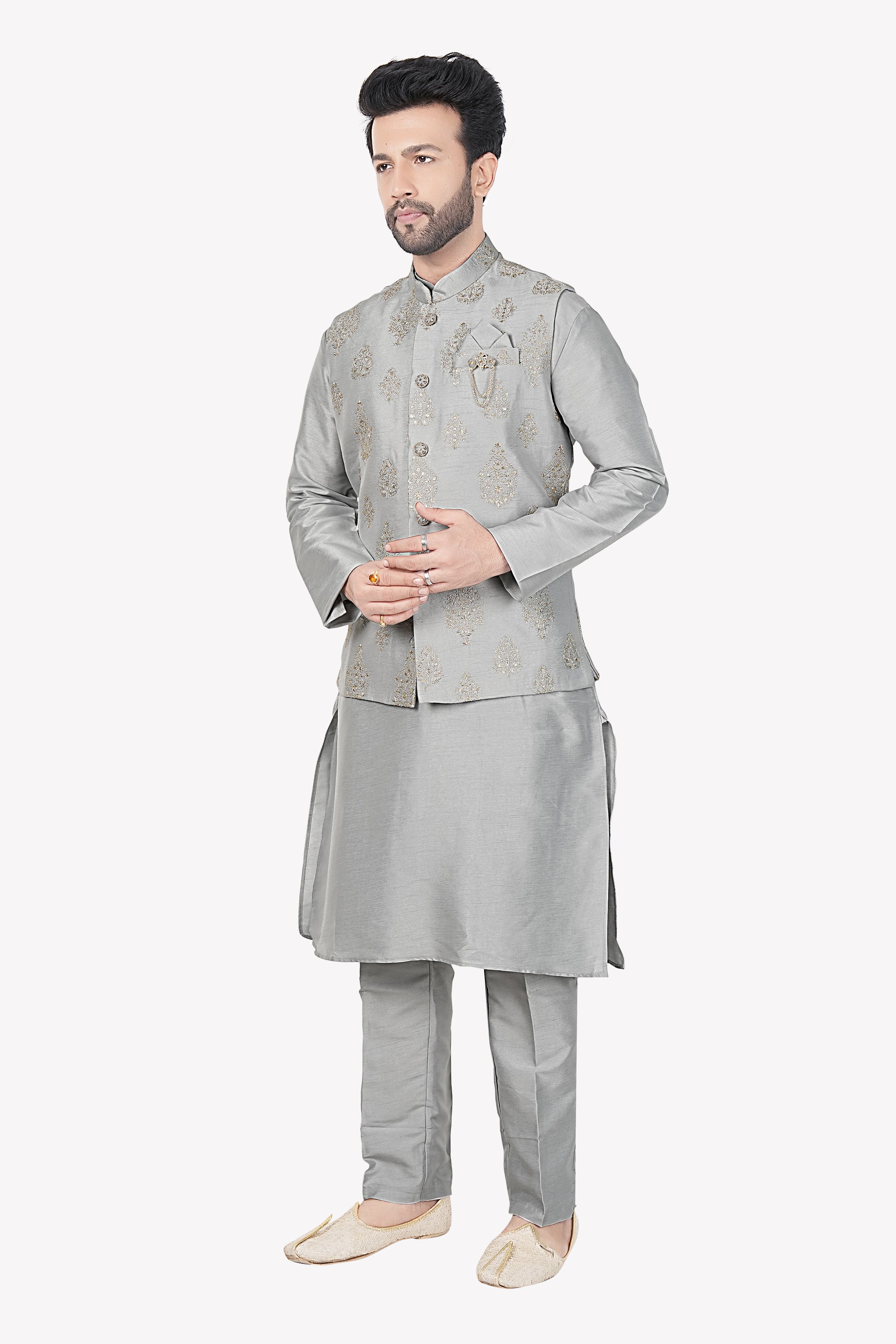 Mens Kurta Set With Jacket - Roop Darshan