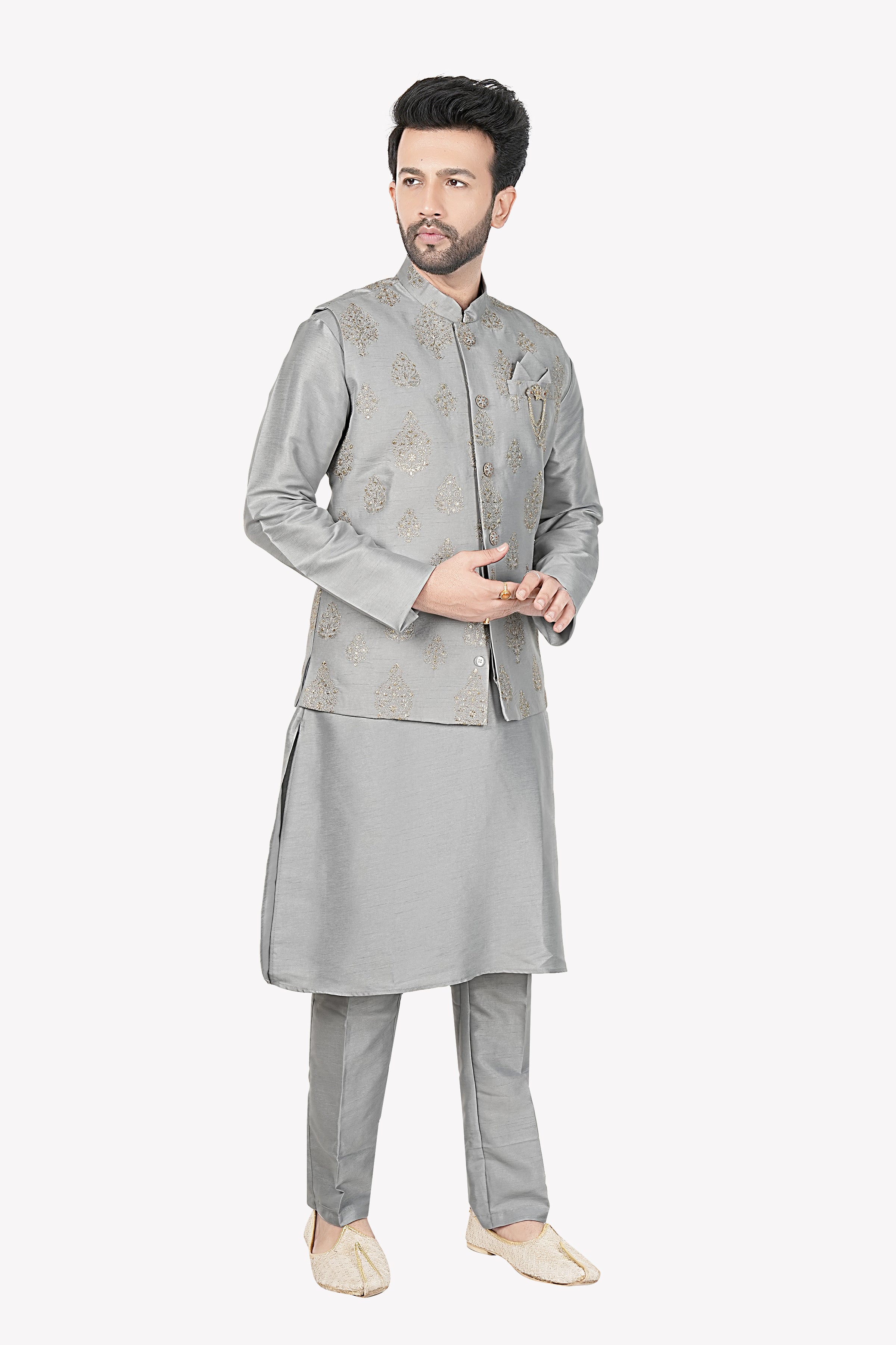 Mens Kurta Set With Jacket - Roop Darshan