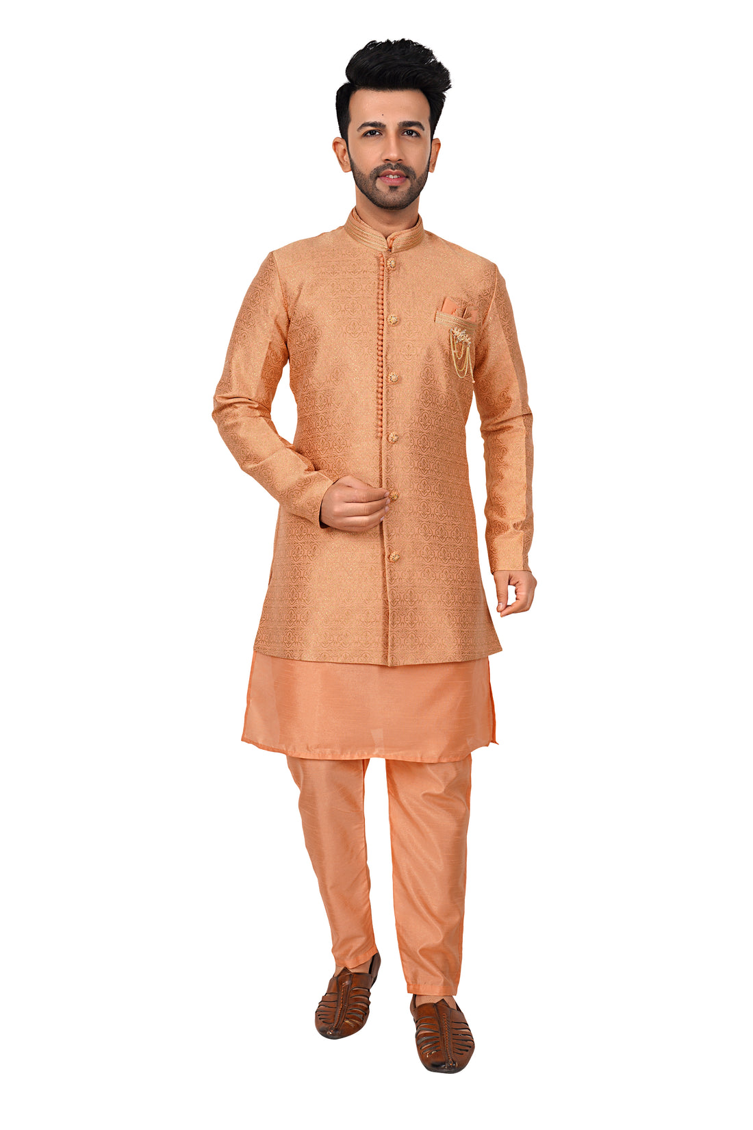 Silk Kurta Payjama With Brocade Jacket - Roop Darshan