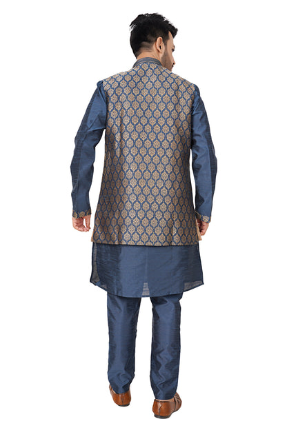 Silk Kurta Payjama With Brocade Jacket - Roop Darshan