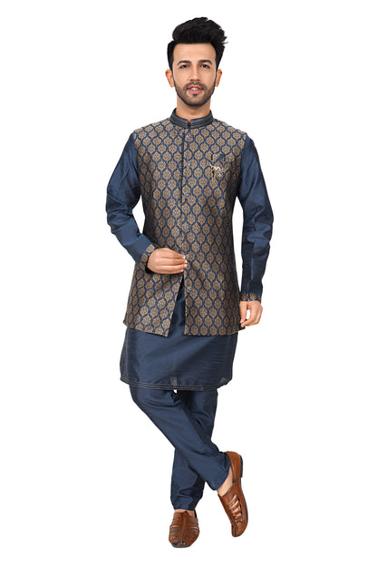 Silk Kurta Payjama With Brocade Jacket - Roop Darshan