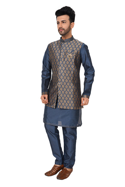 Silk Kurta Payjama With Brocade Jacket - Roop Darshan