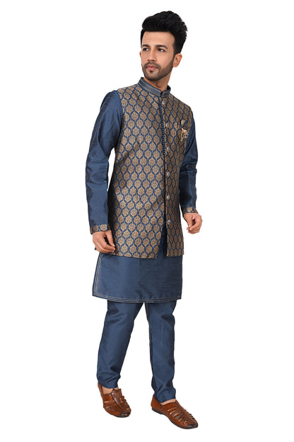 Silk Kurta Payjama With Brocade Jacket - Roop Darshan