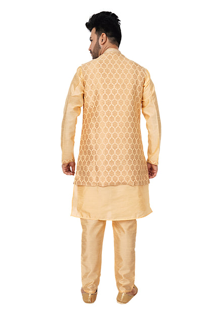 Silk Kurta Payjama With Brocade Jacket - Roop Darshan