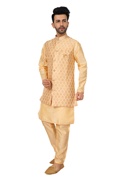 Silk Kurta Payjama With Brocade Jacket - Roop Darshan