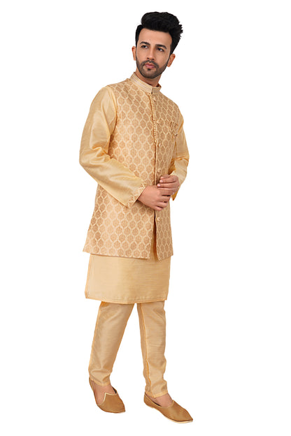 Silk Kurta Payjama With Brocade Jacket - Roop Darshan