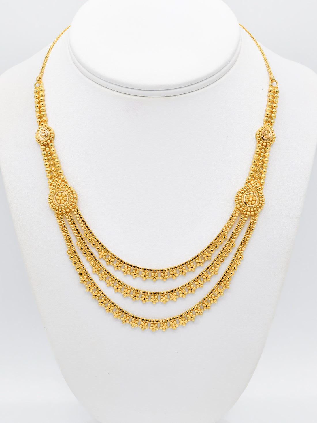 22ct Gold 3 Row Necklace Set - Roop Darshan