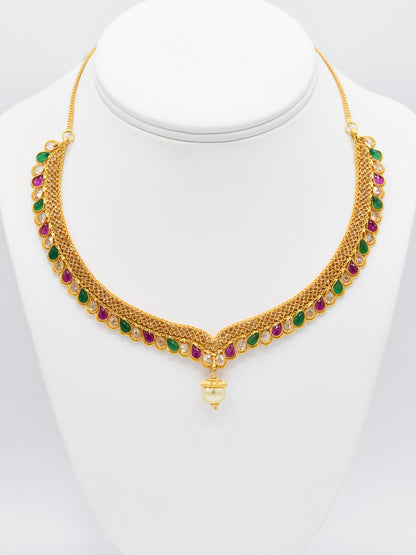 22ct Gold Multi CZ Necklace Set - Roop Darshan