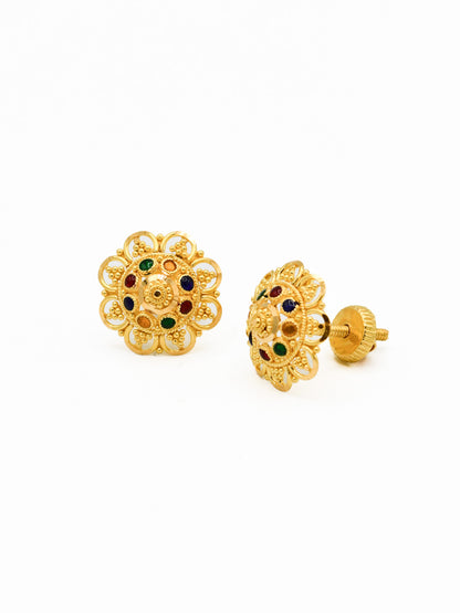 22ct Gold Minakari Stud Earrings - Roop Darshan