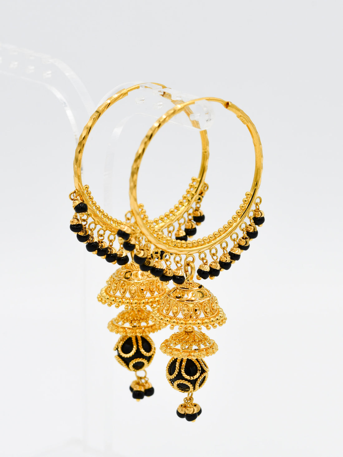 22ct Gold Black Beads Jhumki Bali - Roop Darshan