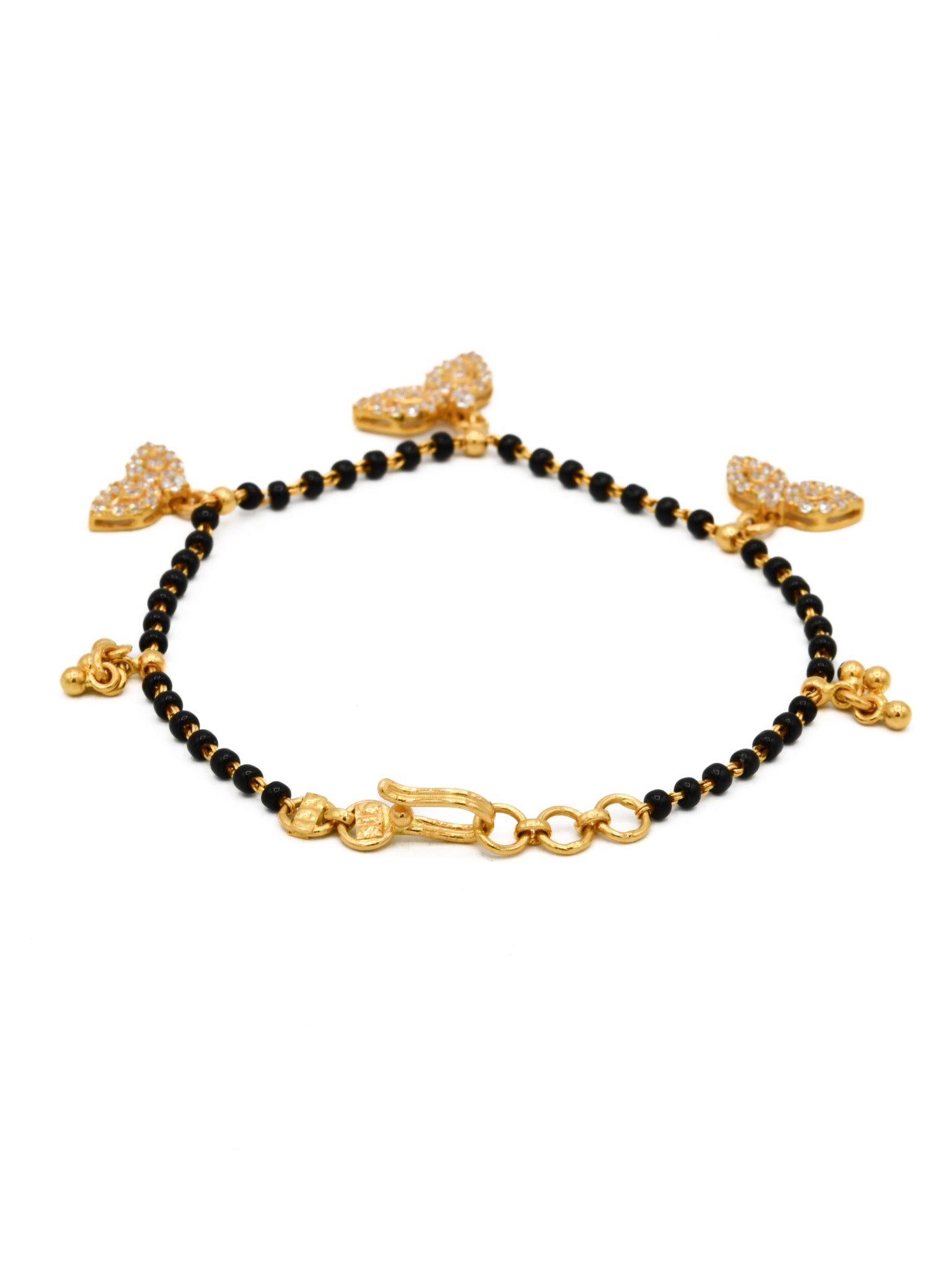 22ct Gold CZ Black Beads Ladies Bracelet - Roop Darshan