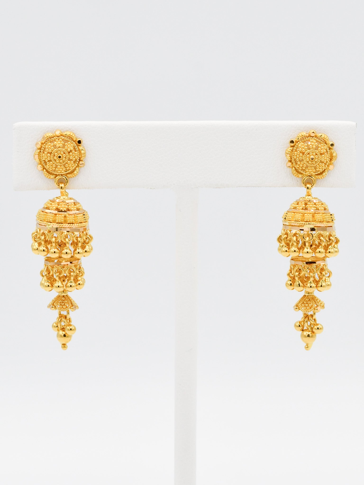 22ct Gold 3 Layer Jhumki Earrings - Roop Darshan