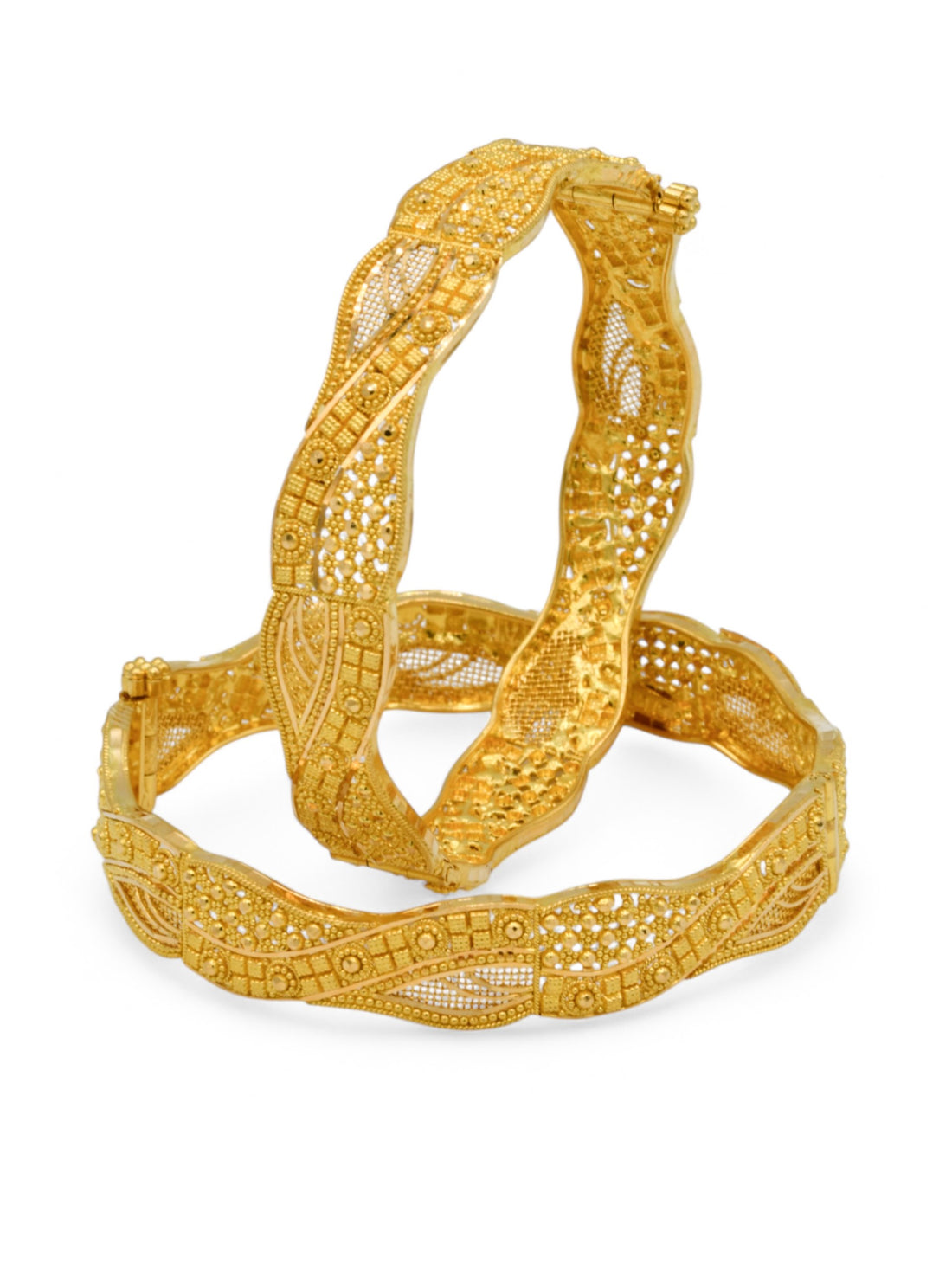 22ct Gold Filigree pair Screw Bangle - Roop Darshan