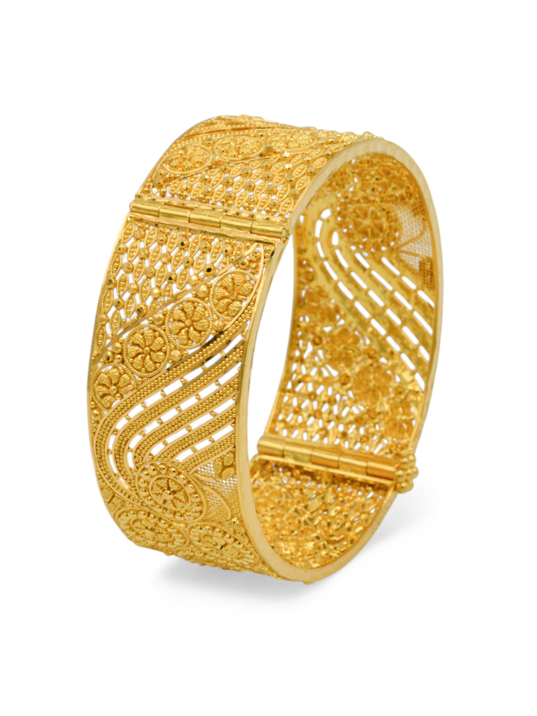 22ct Gold Filigree Screw Broad Patta Bangle - Roop Darshan