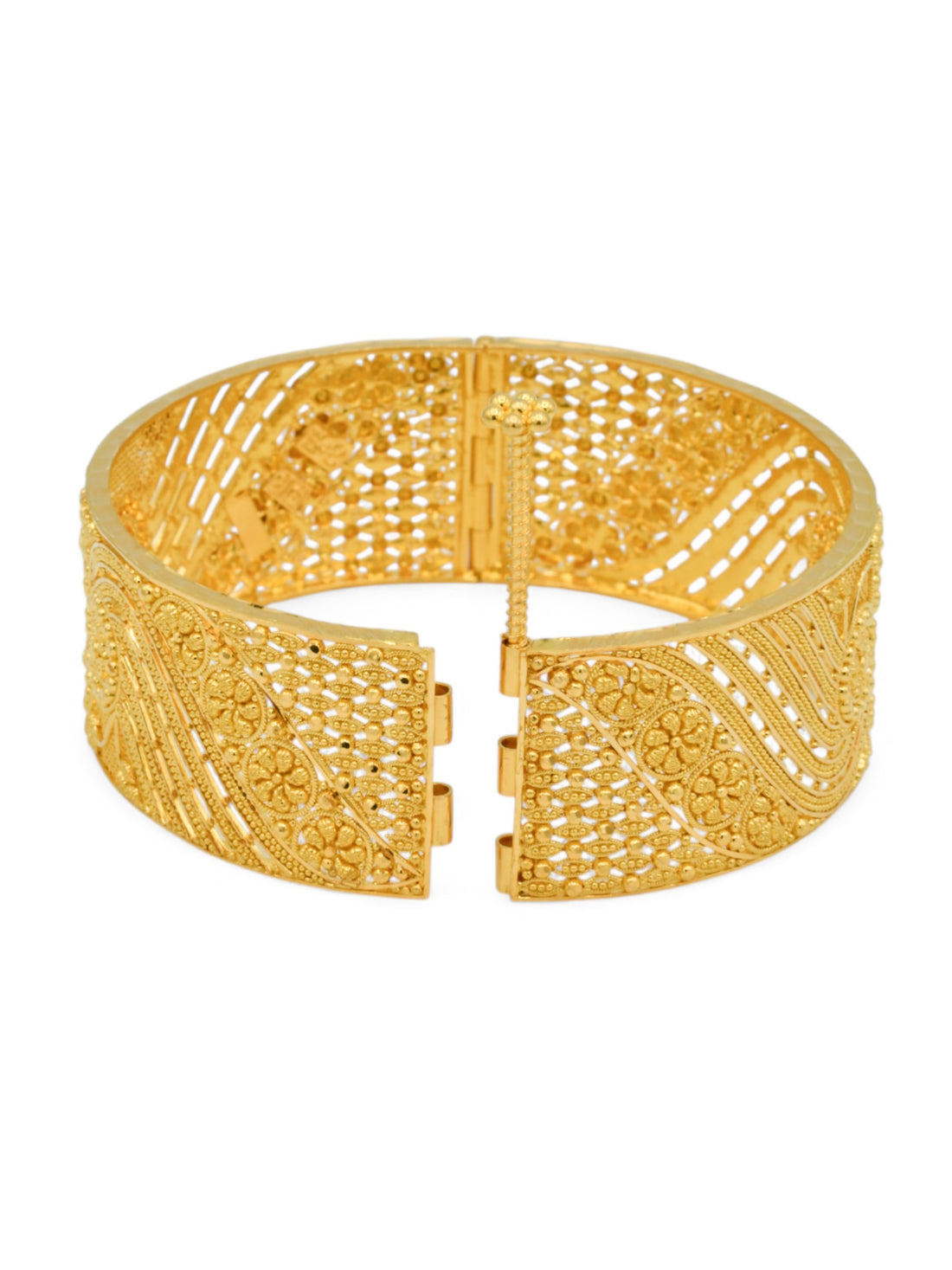 22ct Gold Filigree Screw Broad Patta Bangle - Roop Darshan