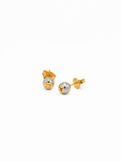 22ct Gold Two Tone Ball Stud Earrings - Roop Darshan